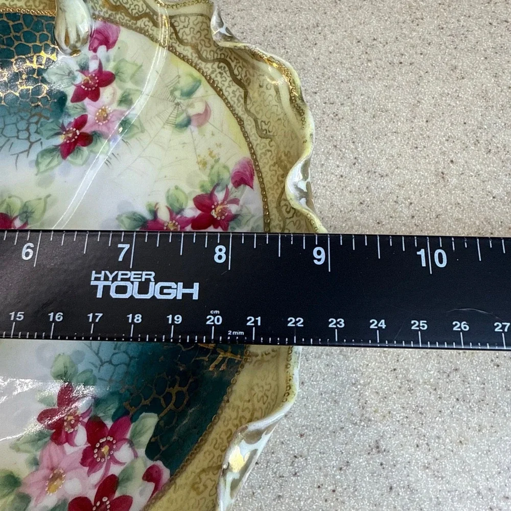 Antique Wheelock Tokio Japan Hand Painted Floral Spiderweb Porcelain Bowl Gold